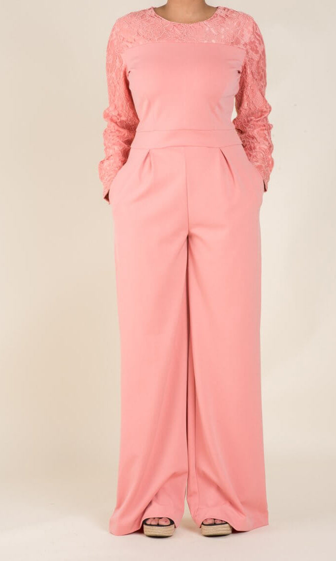 Blush Lace Detailed Dress Jumpsuit Kabayare