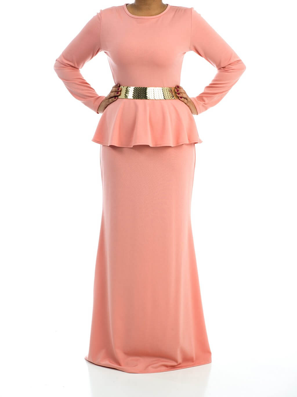 Blush Long Sleeve Peplum Maxi Dress Kabayare