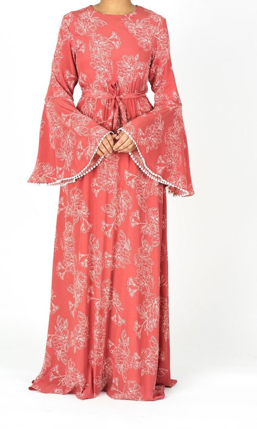 Blushing Salmon BELL SLEEVE MAXI DRESS Kabayare