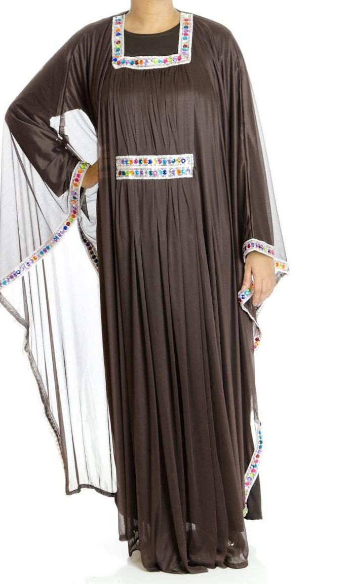 Brown 2-Piece Bedazzle Kaftan Dress Kabayare