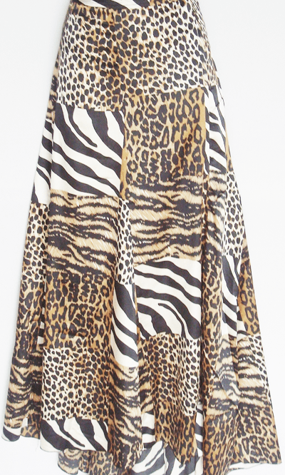 Brown Animal Print Silk Skirt Kabayare