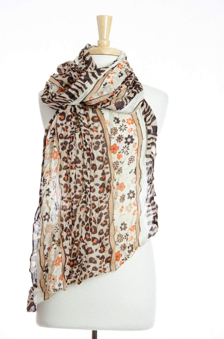Brown Leopard Crinkle Scarf Kabayare