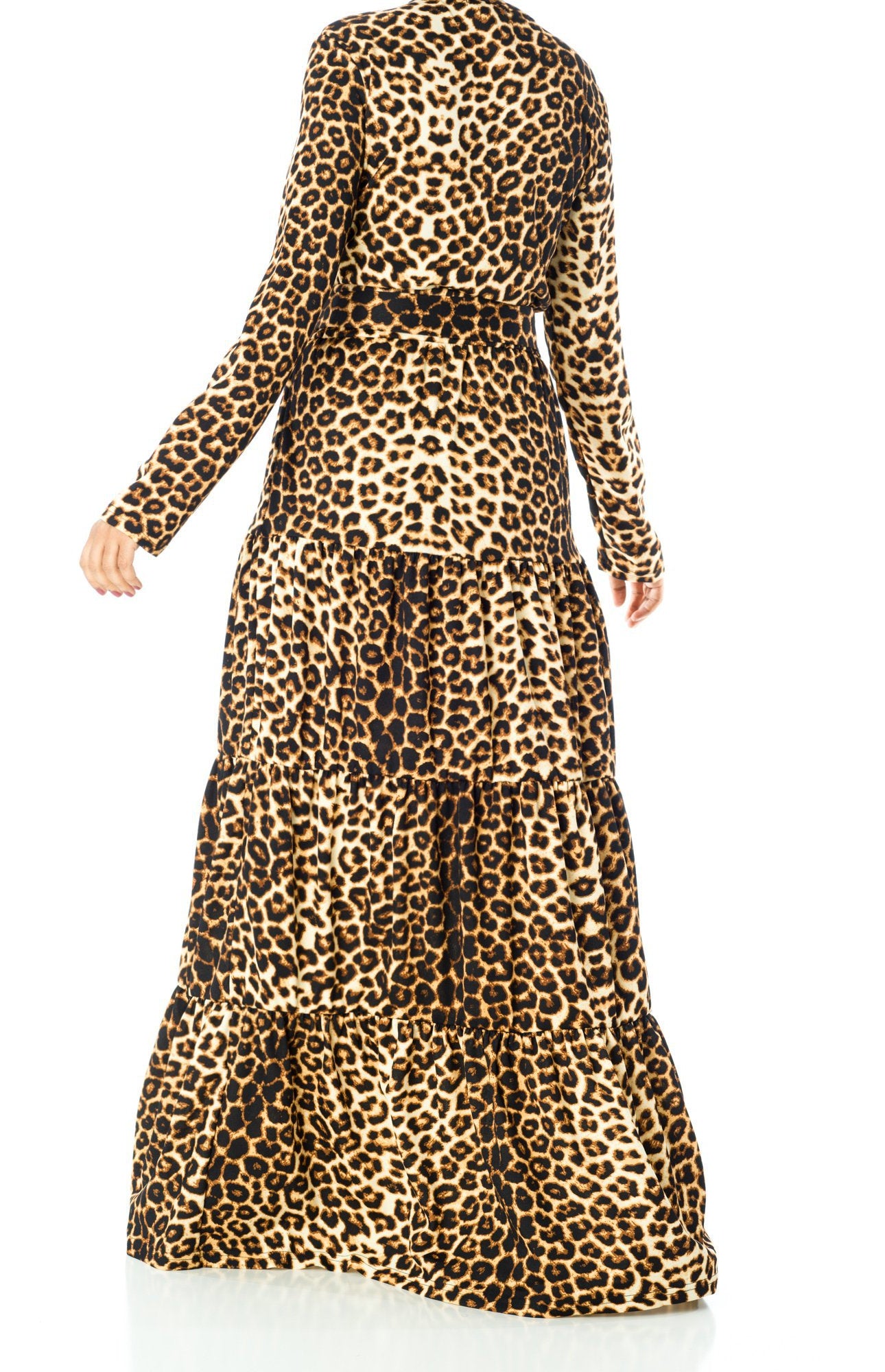 Brown Leopard ponti-di-roma tiered dress Kabayare