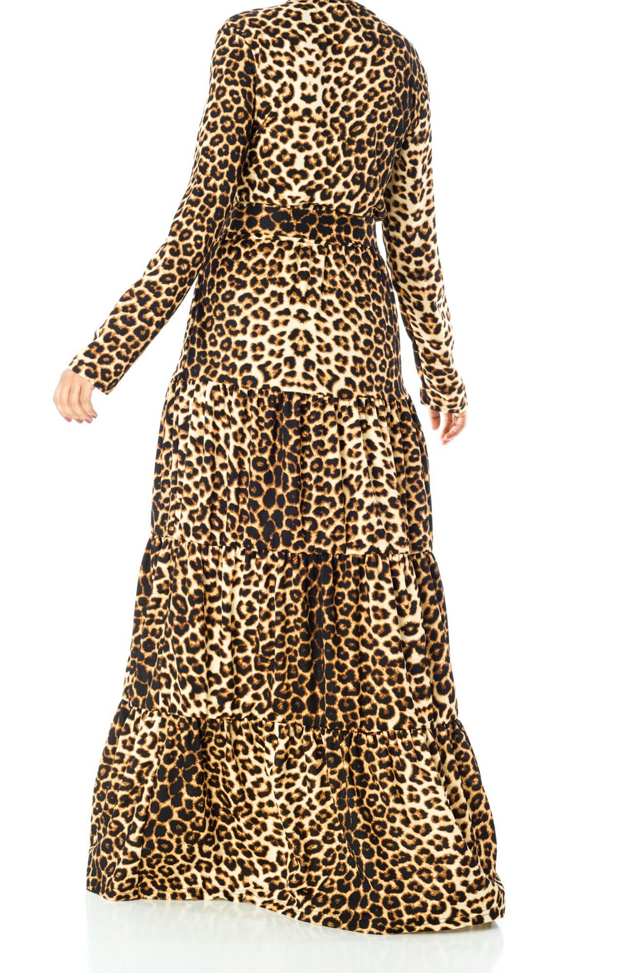 Brown Leopard ponti-di-roma tiered dress Kabayare
