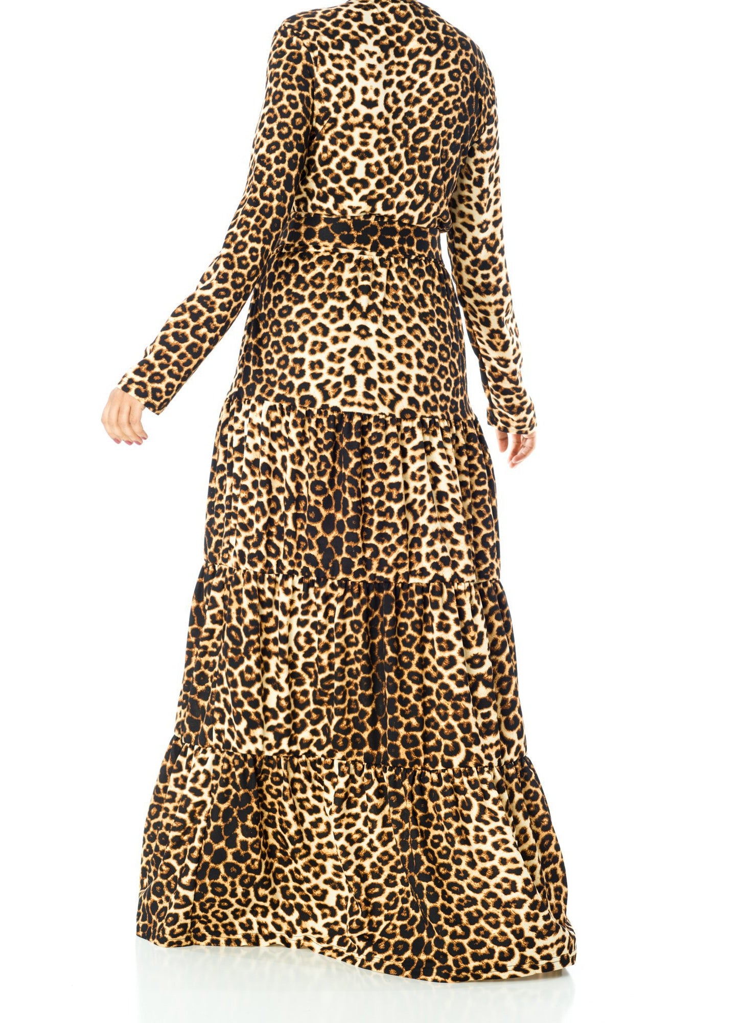 Brown Leopard ponti-di-roma tiered dress Kabayare