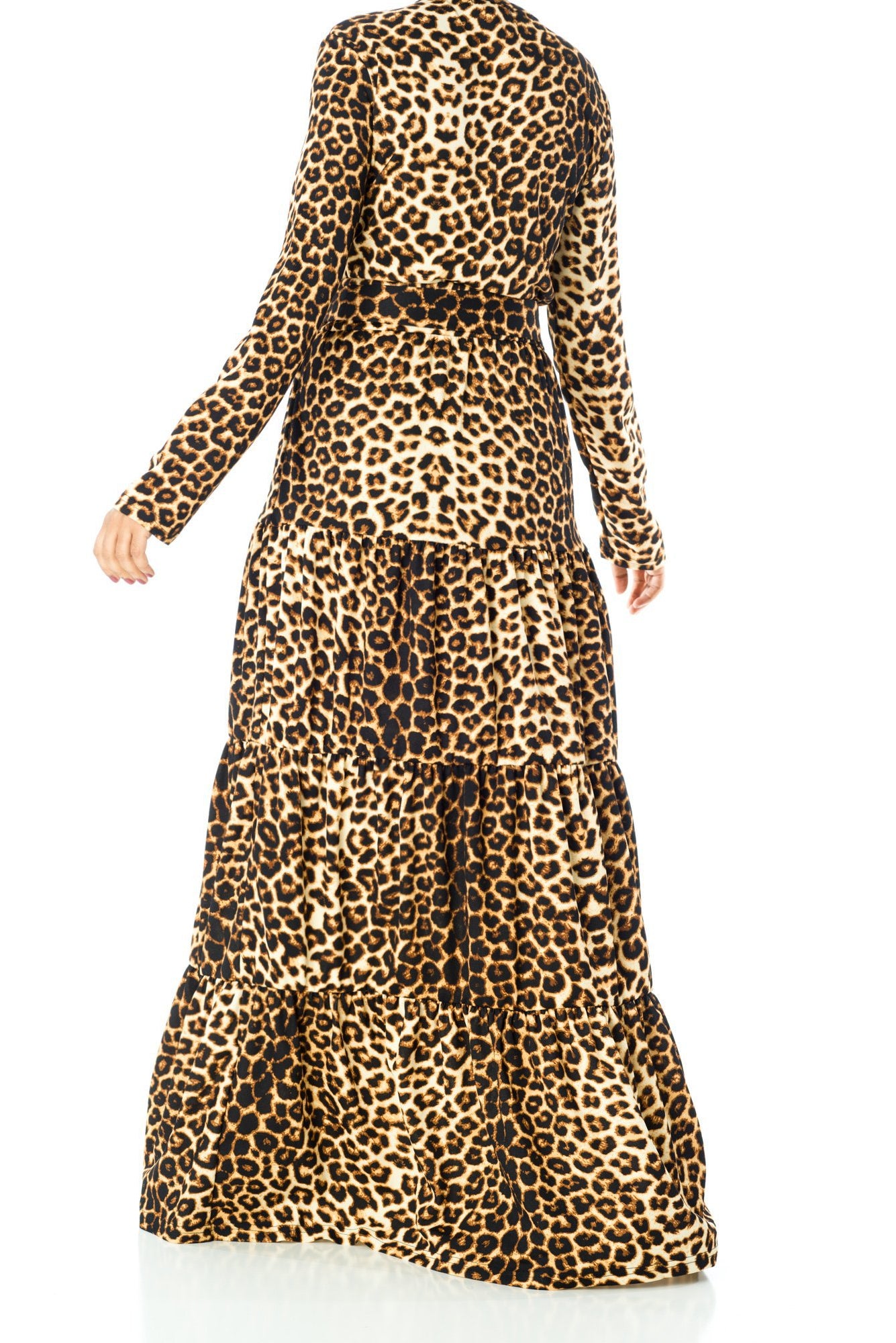 Brown Leopard ponti-di-roma tiered dress Kabayare