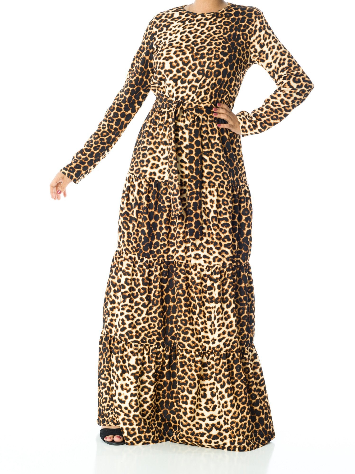 Brown Leopard ponti-di-roma tiered dress Kabayare