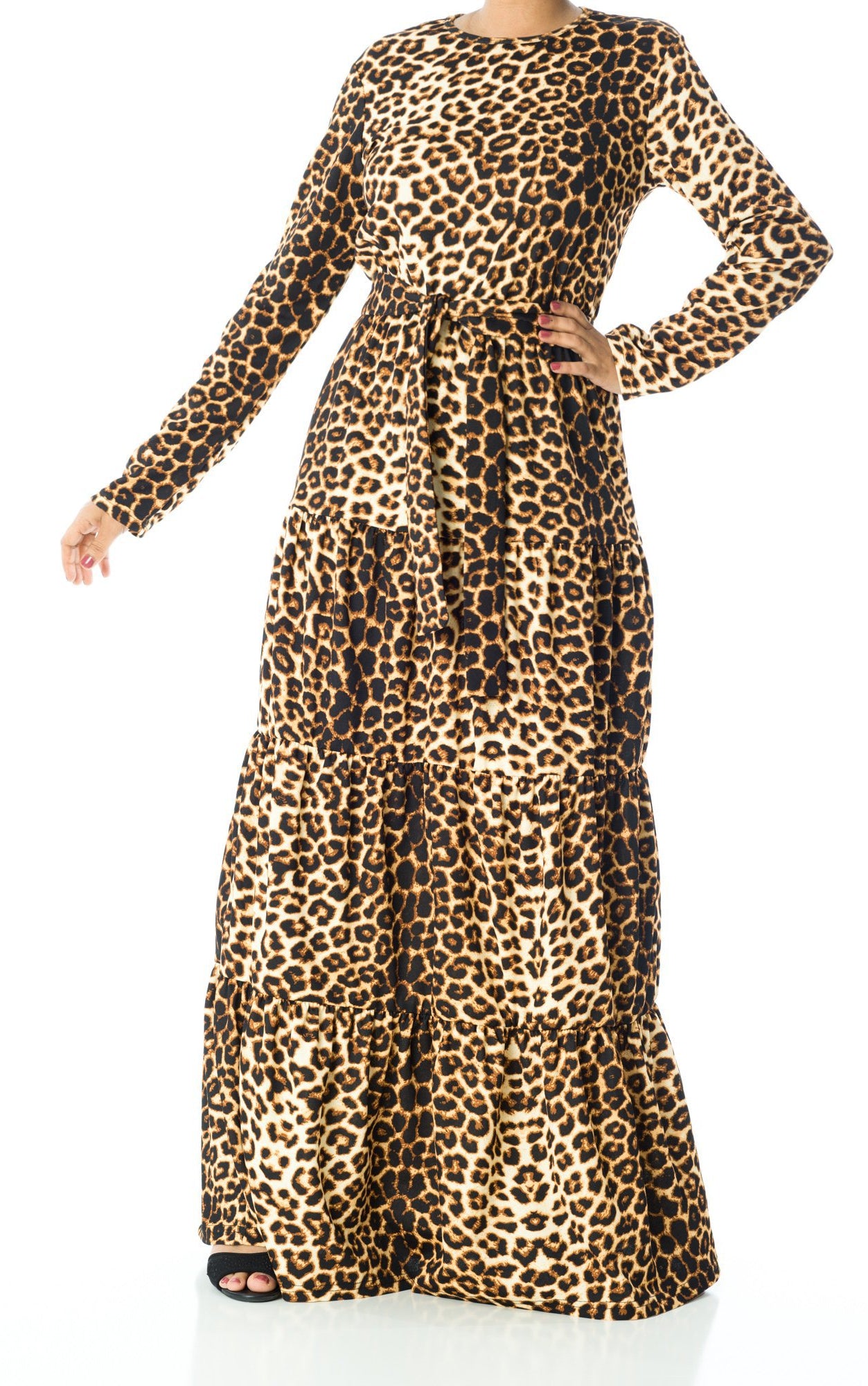 Brown Leopard ponti-di-roma tiered dress Kabayare