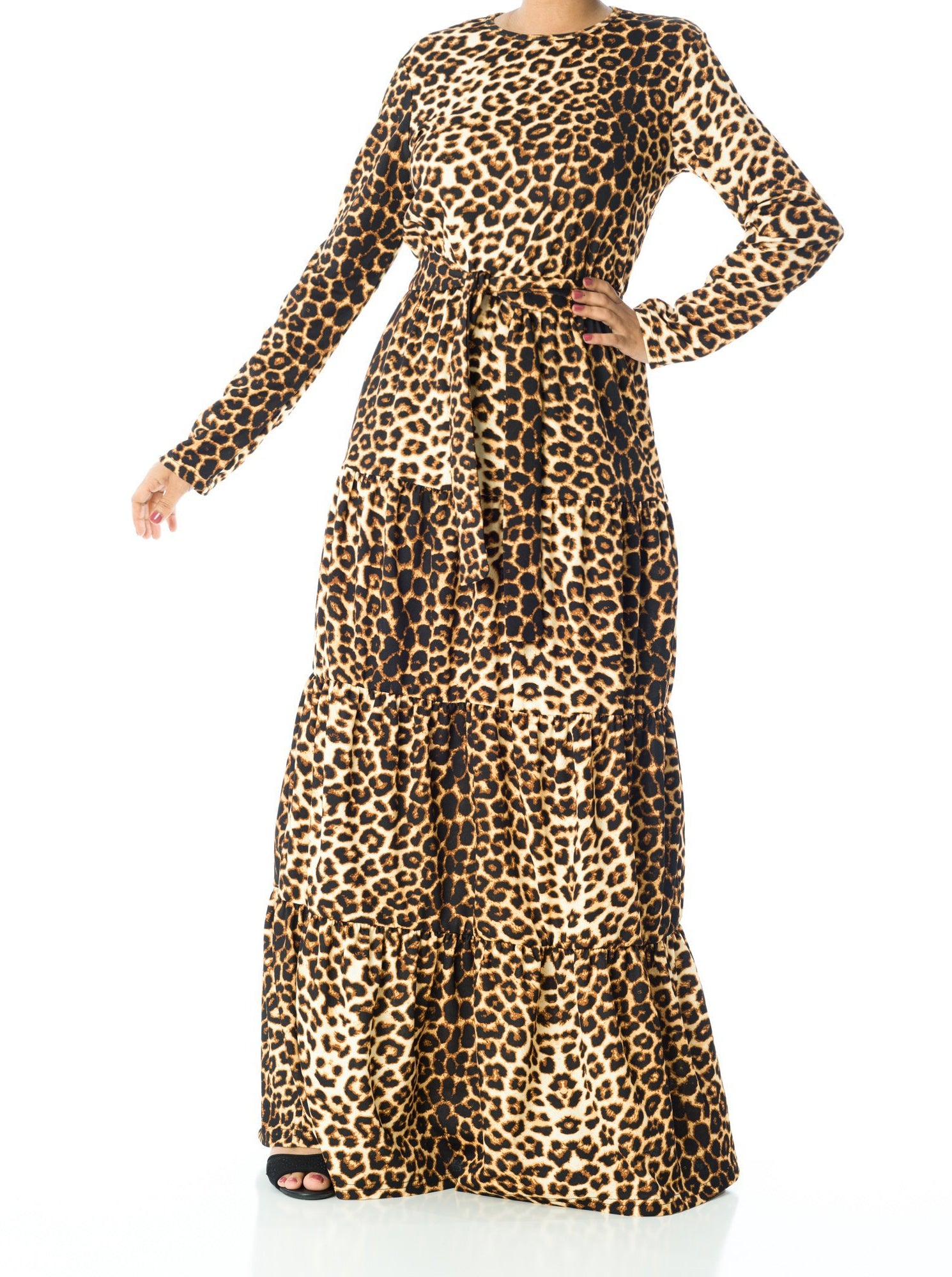 Brown Leopard ponti-di-roma tiered dress Kabayare