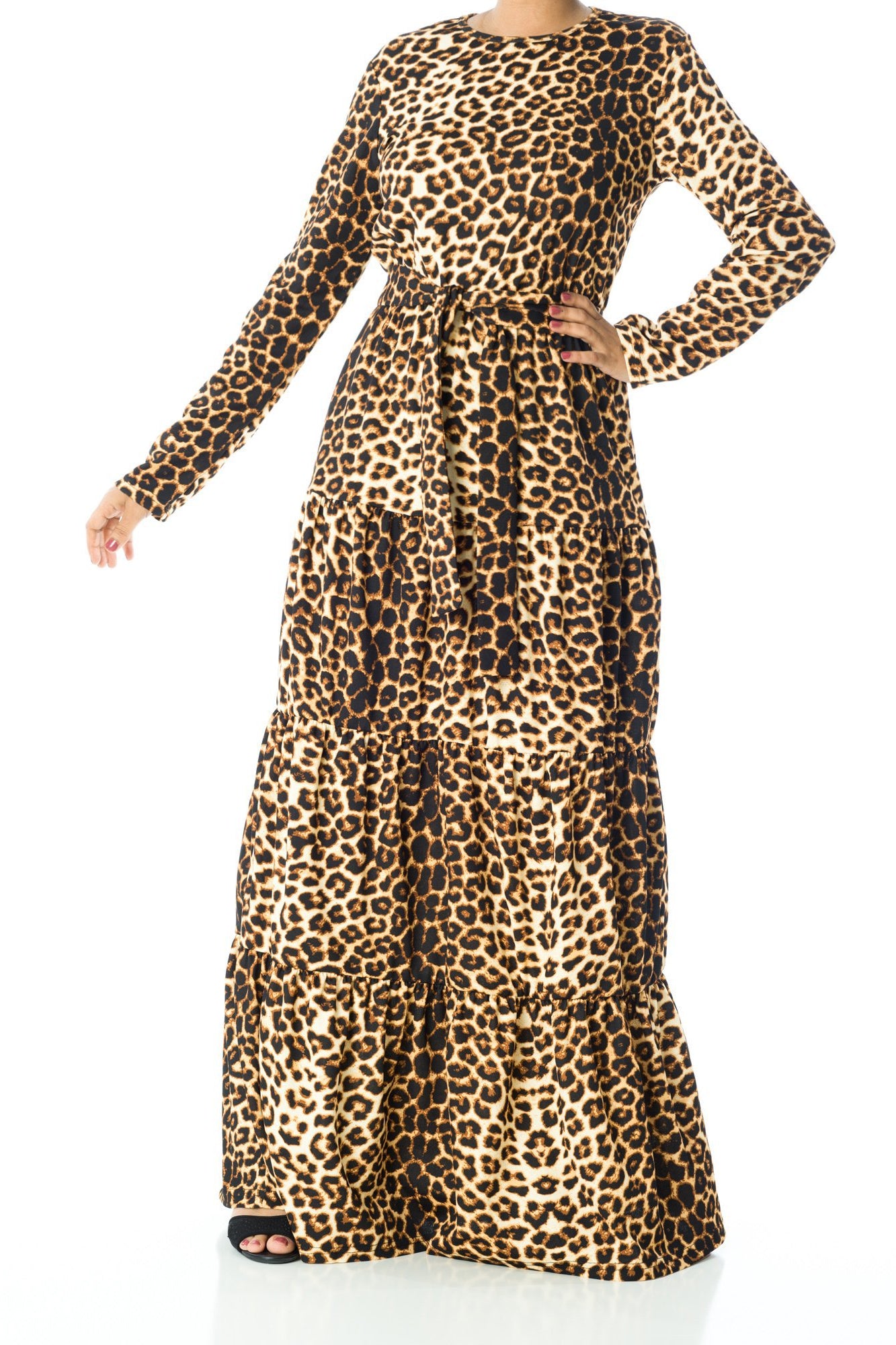 Brown Leopard ponti-di-roma tiered dress Kabayare