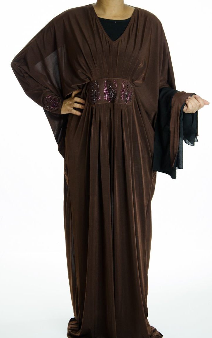 Brown poker Butterfly Jersey Abaya Kabayare