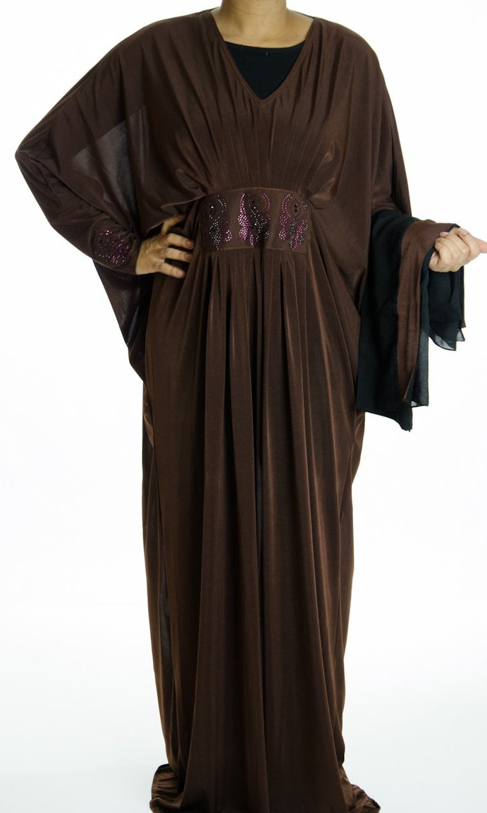 Brown poker Butterfly Jersey Abaya Kabayare