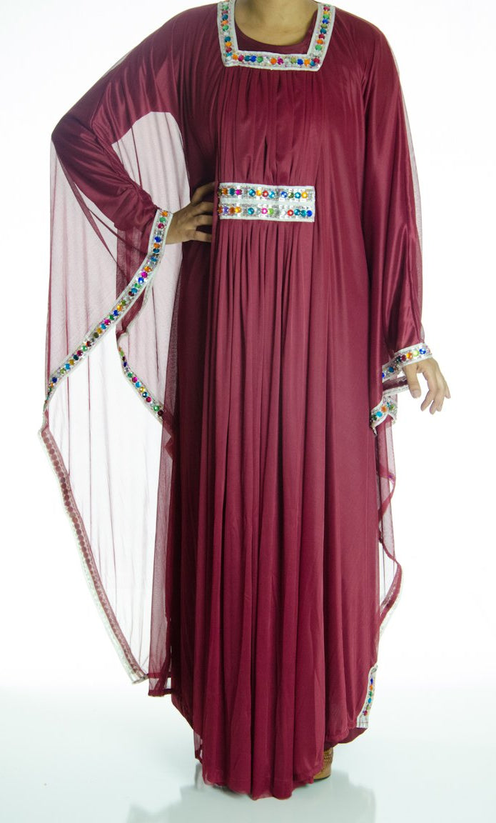 Burgundy 2-Piece Bedazzle Kaftan Dress Kabayare