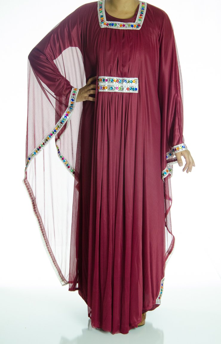Burgundy 2-Piece Bedazzle Kaftan Dress Kabayare