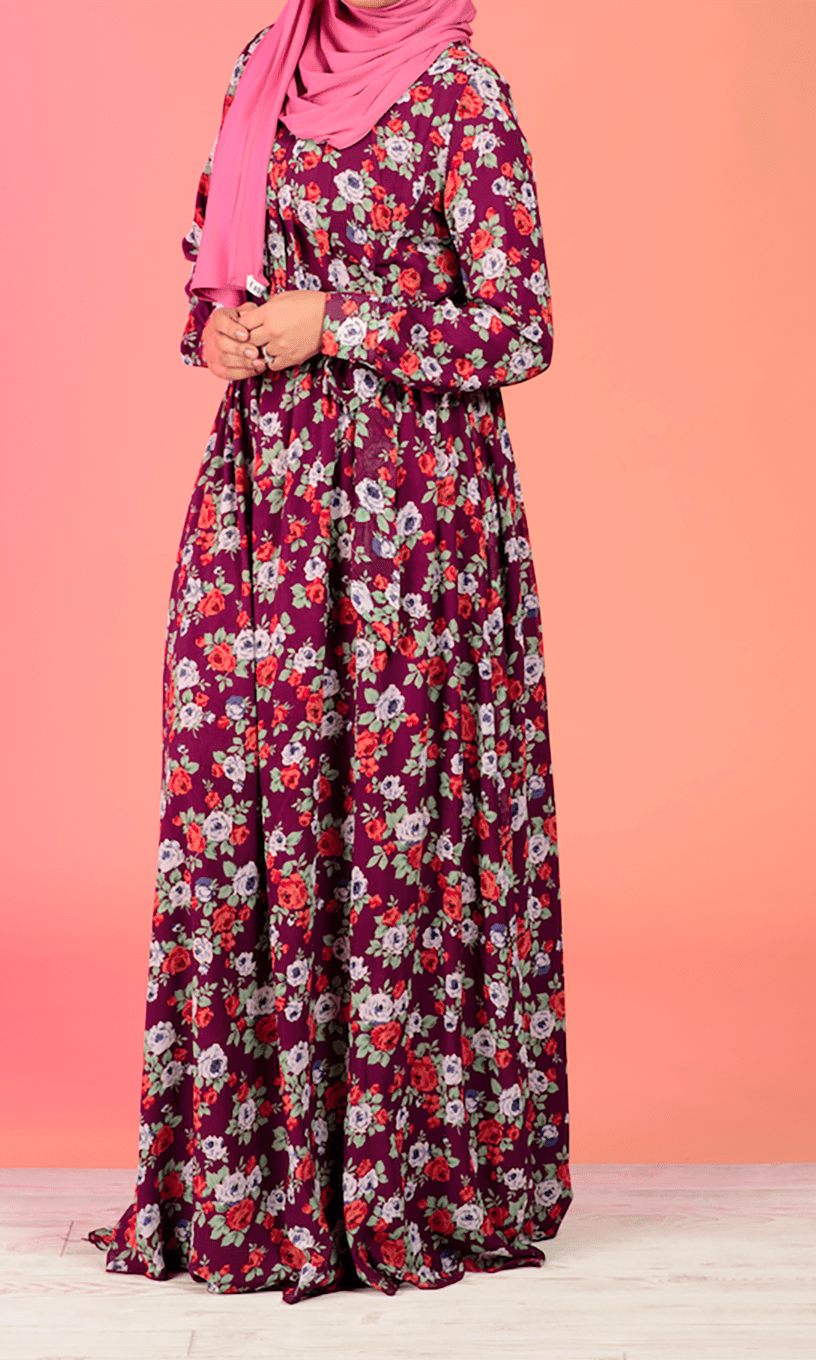 Burgundy Boquete Floral Maxi Dress Kabayare
