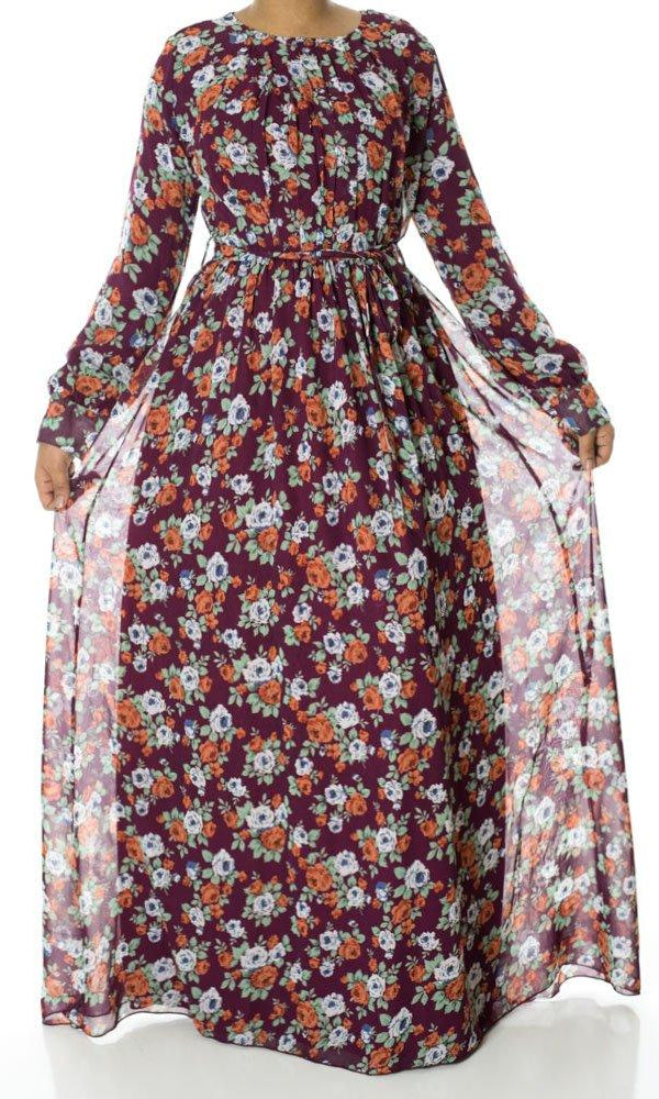 Burgundy Boquete Floral Maxi Dress Kabayare