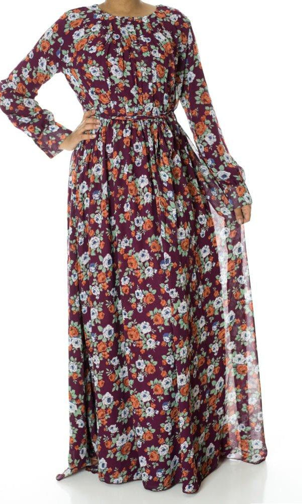 Burgundy Boquete Floral Maxi Dress Kabayare
