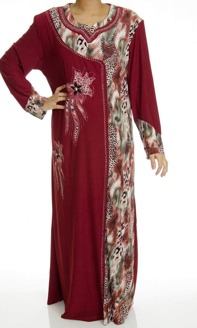 Burgundy Embroidery Dress Kabayare