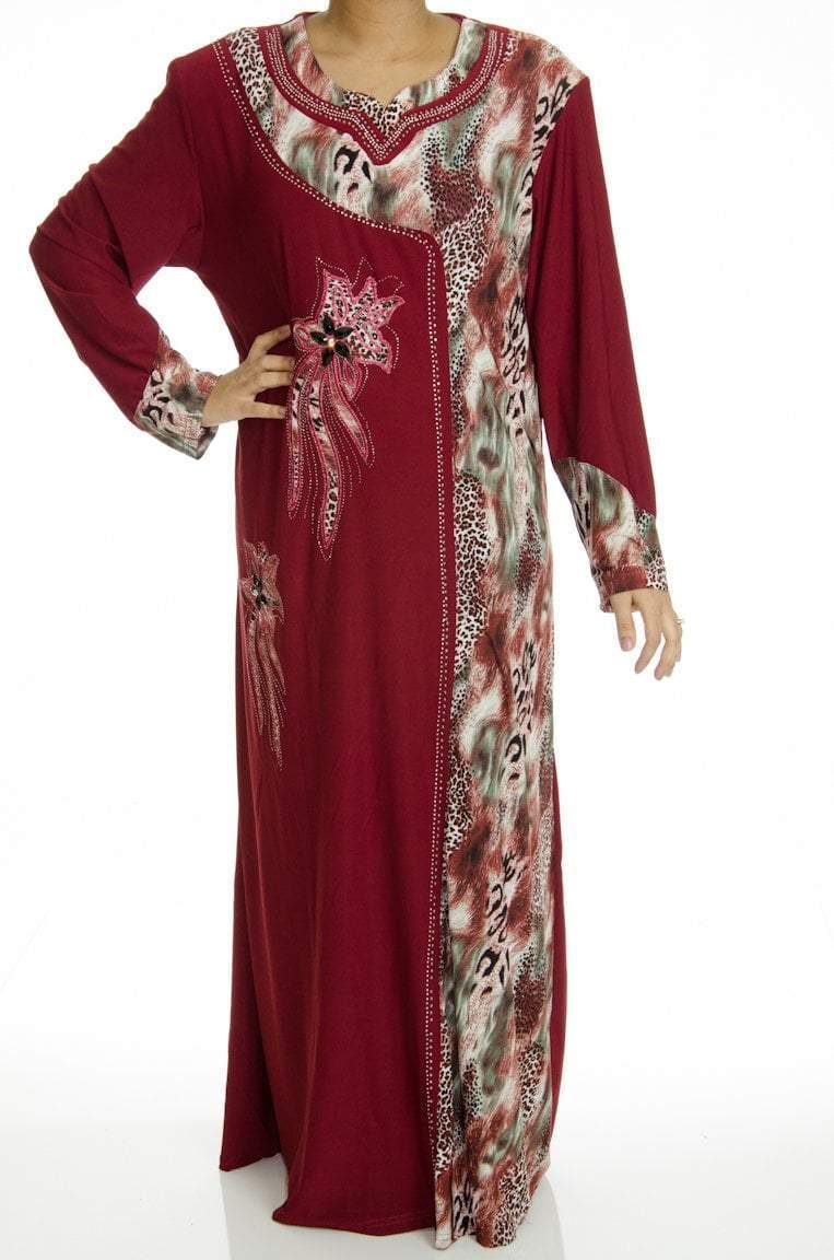 Burgundy Embroidery Dress Kabayare