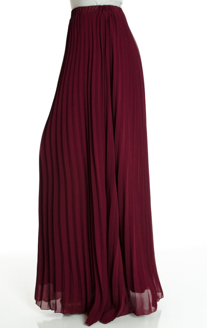 Burgundy pleated Maxi Skirt Kabayare