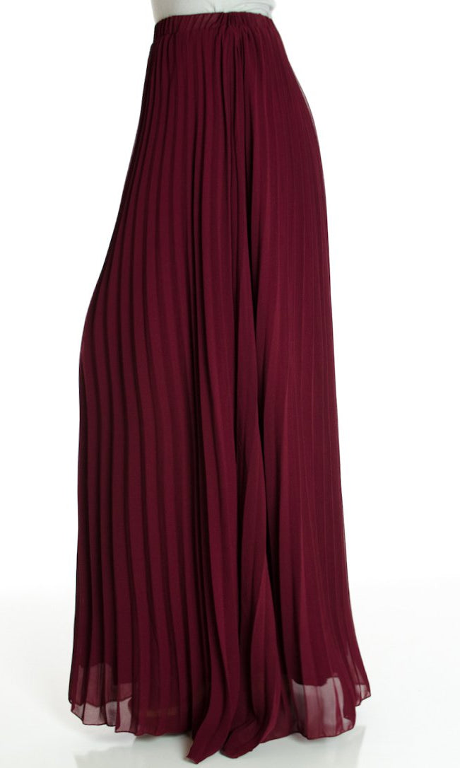 Burgundy pleated Maxi Skirt Kabayare