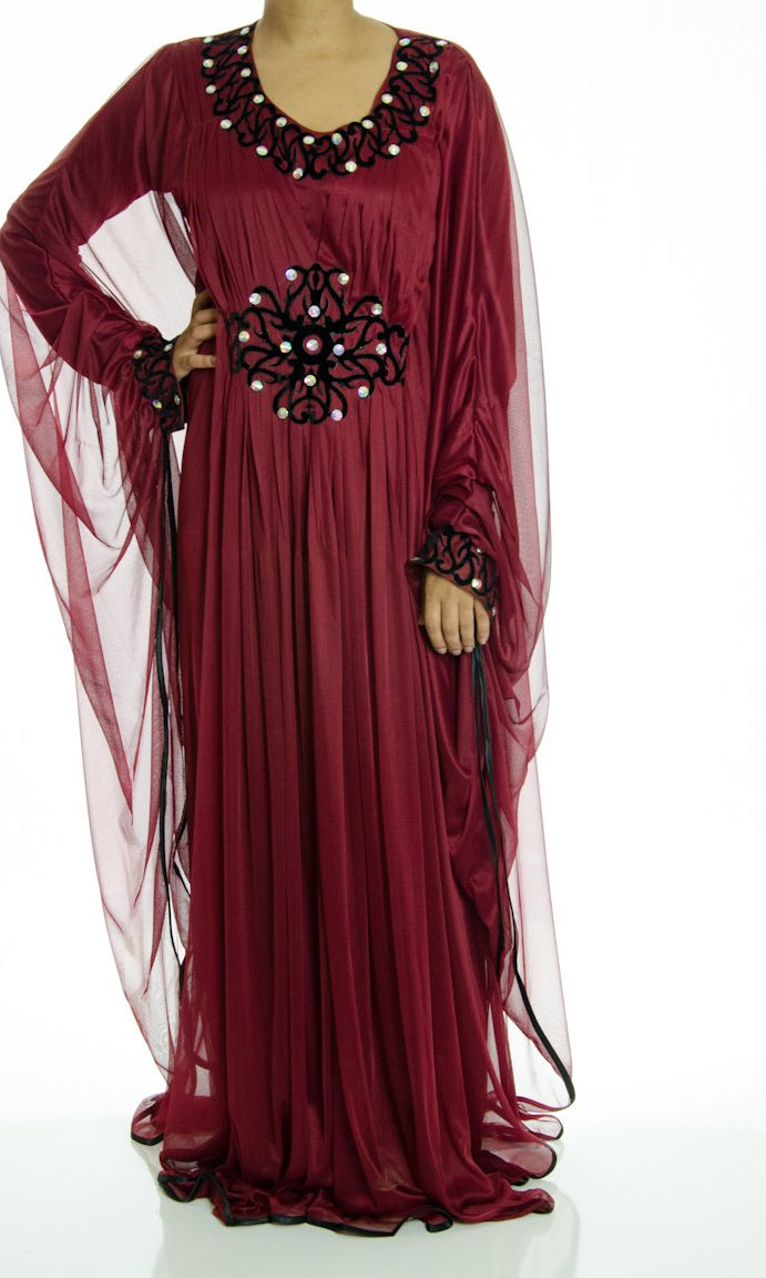 Burgundy Rumble Kaftan Dress Kabayare