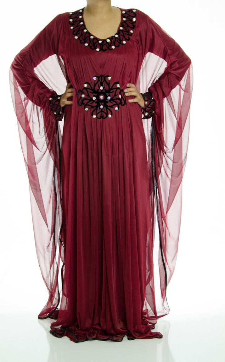 Burgundy Velvet Butterfly Kaftan Kabayare