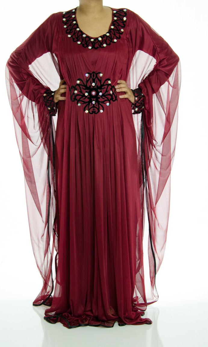 Burgundy Velvet Butterfly Kaftan Kabayare