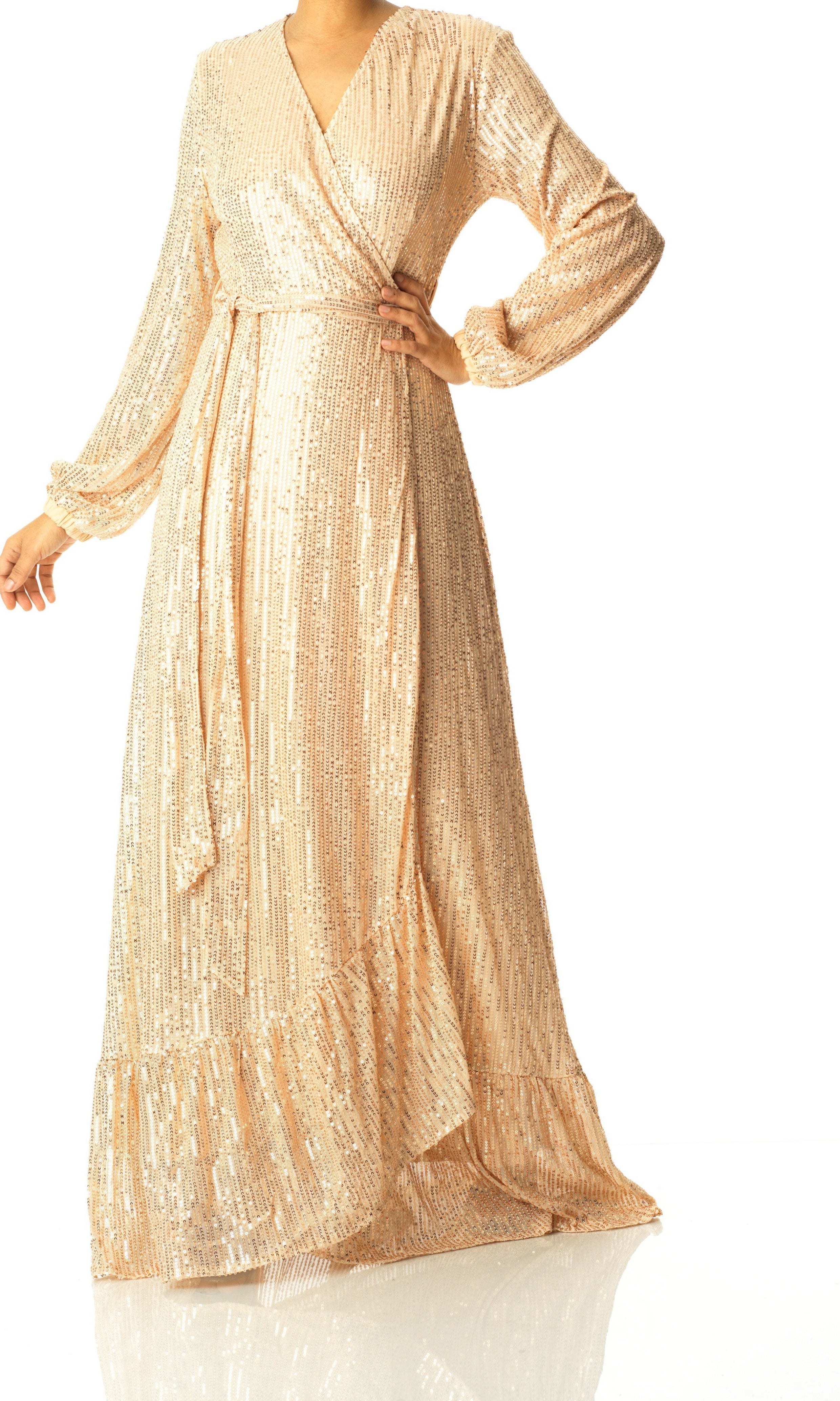 Champagne Bella sequin wrapped maxi dress Kabayare