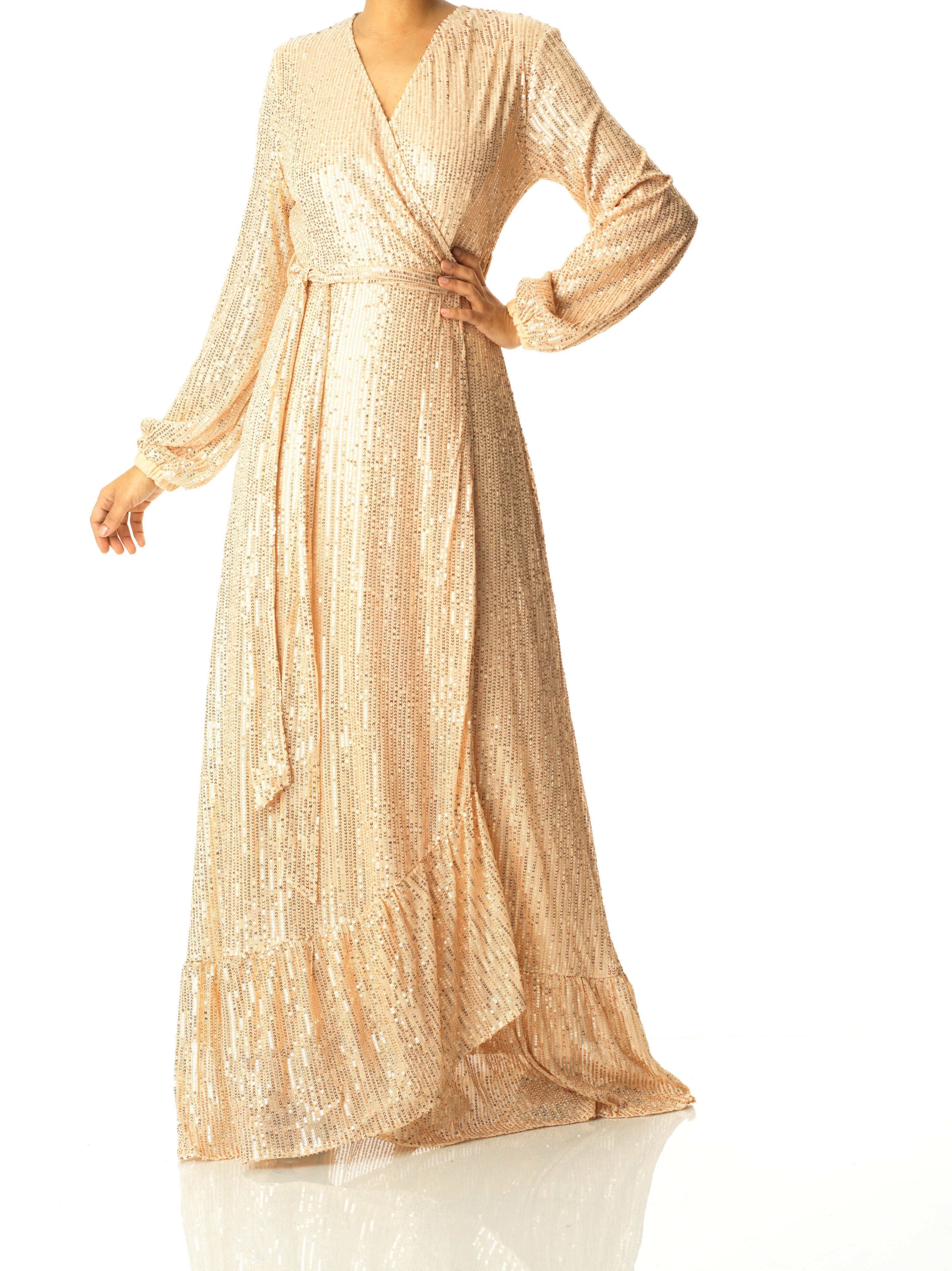 Champagne Bella sequin wrapped maxi dress Kabayare