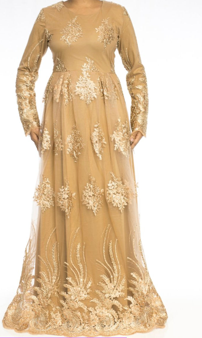 Champagne Embroidered Princess Gown Kabayare