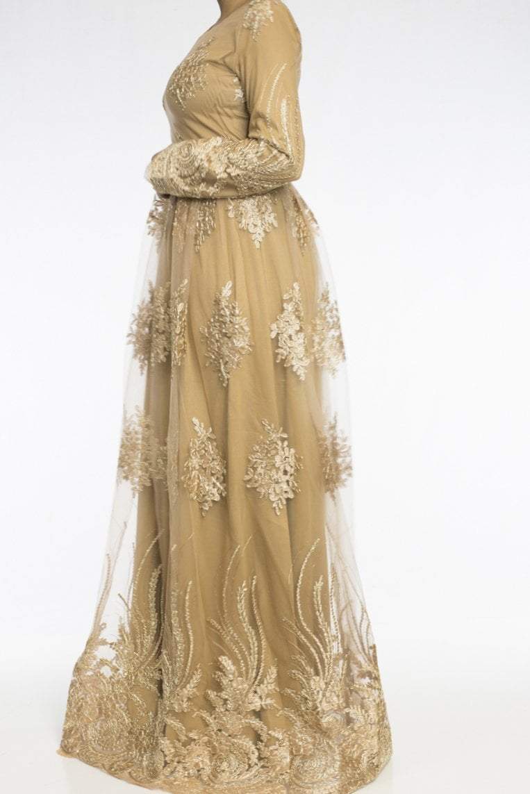Champagne Embroidered Princess Gown Kabayare