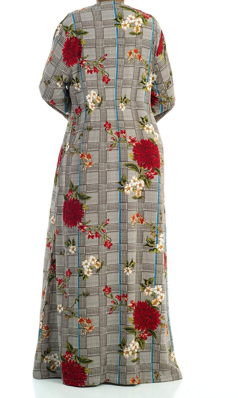 Checkered Floral Maxi Cardigan Kabayare