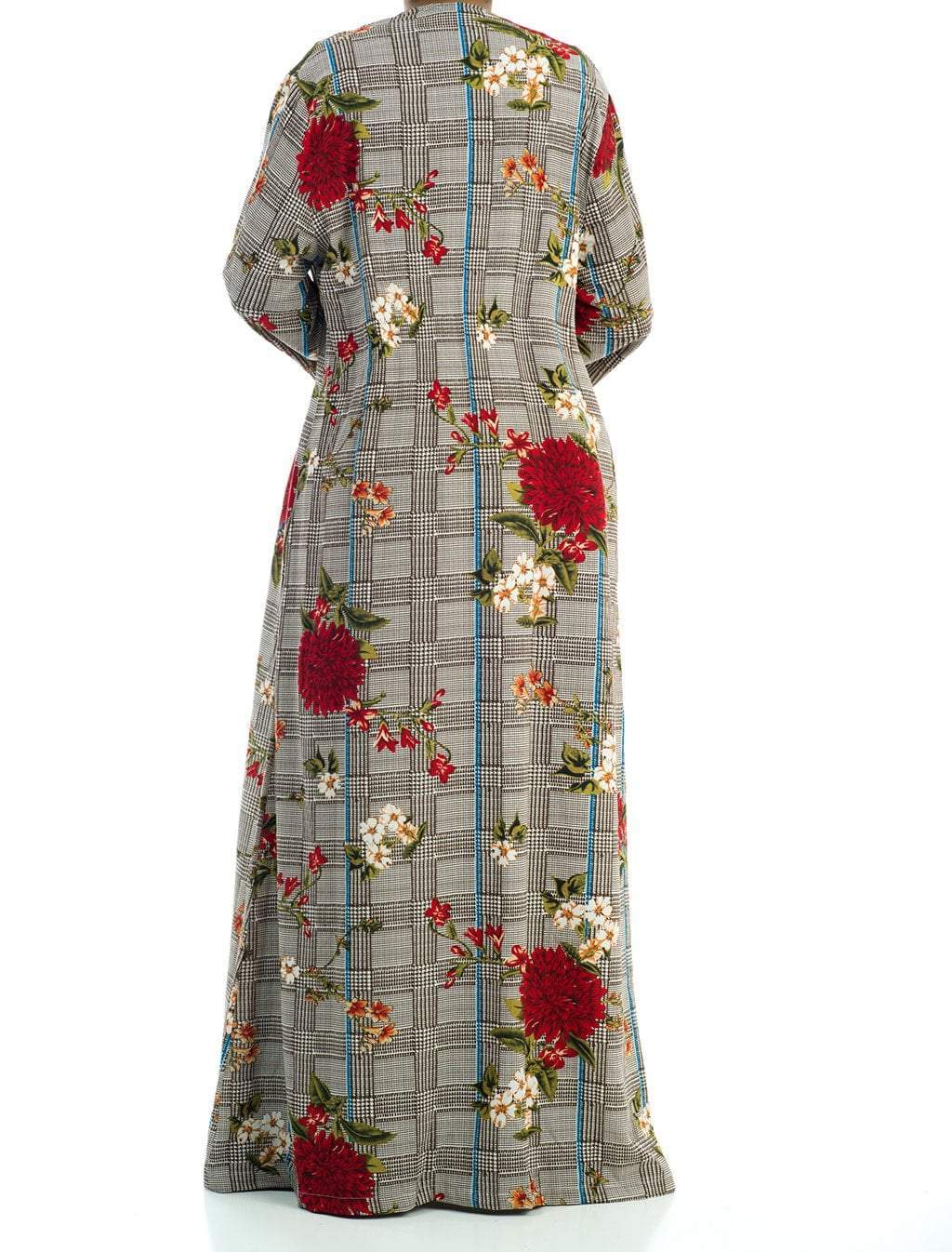 Checkered Floral Maxi Cardigan Kabayare
