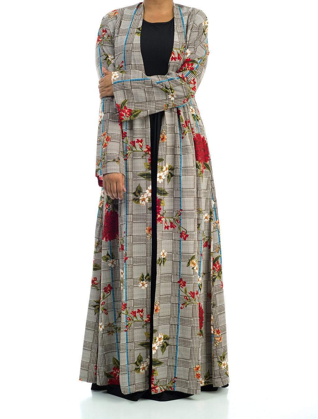 Checkered Floral Maxi Cardigan Kabayare
