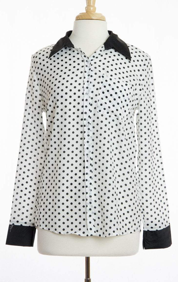 chiffon Polka dot Long Sleeve Shirt Kabayare