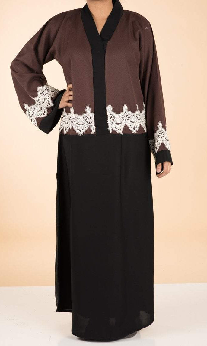 chocolate color-block lace Abaya Kabayare