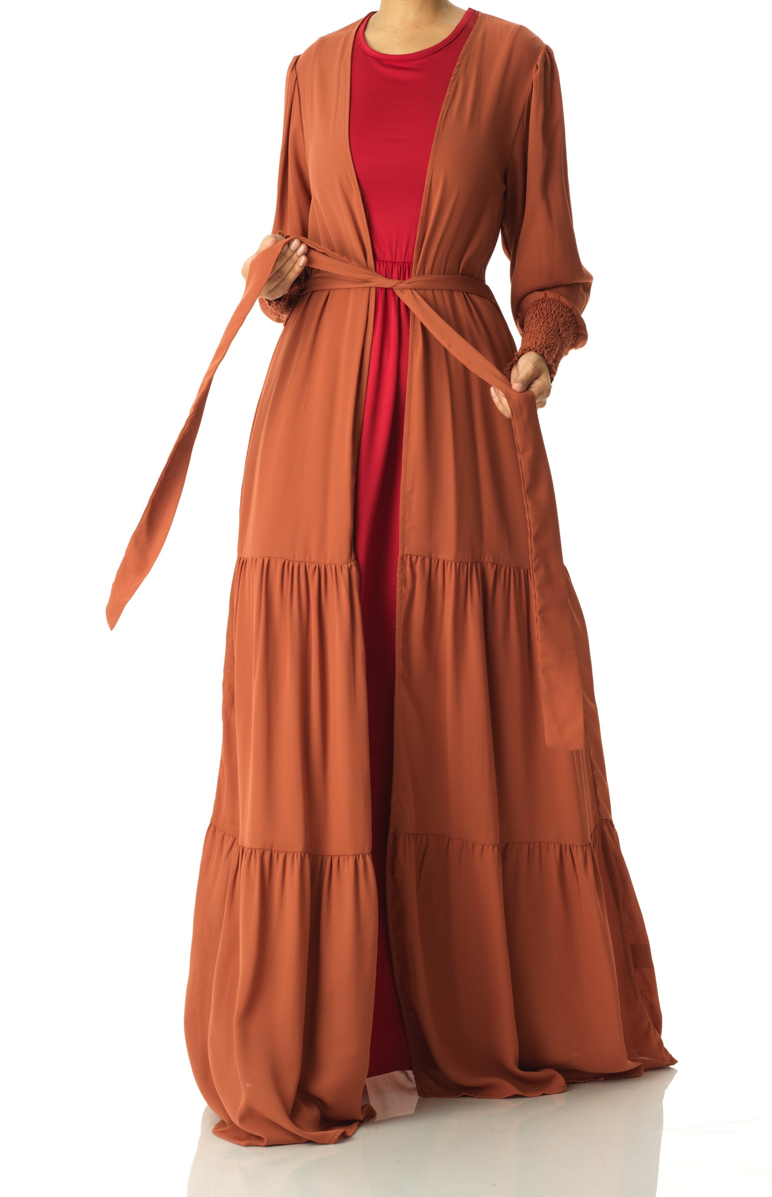 Cinnamon Tiered chiffon maxi cardigan Kabayare