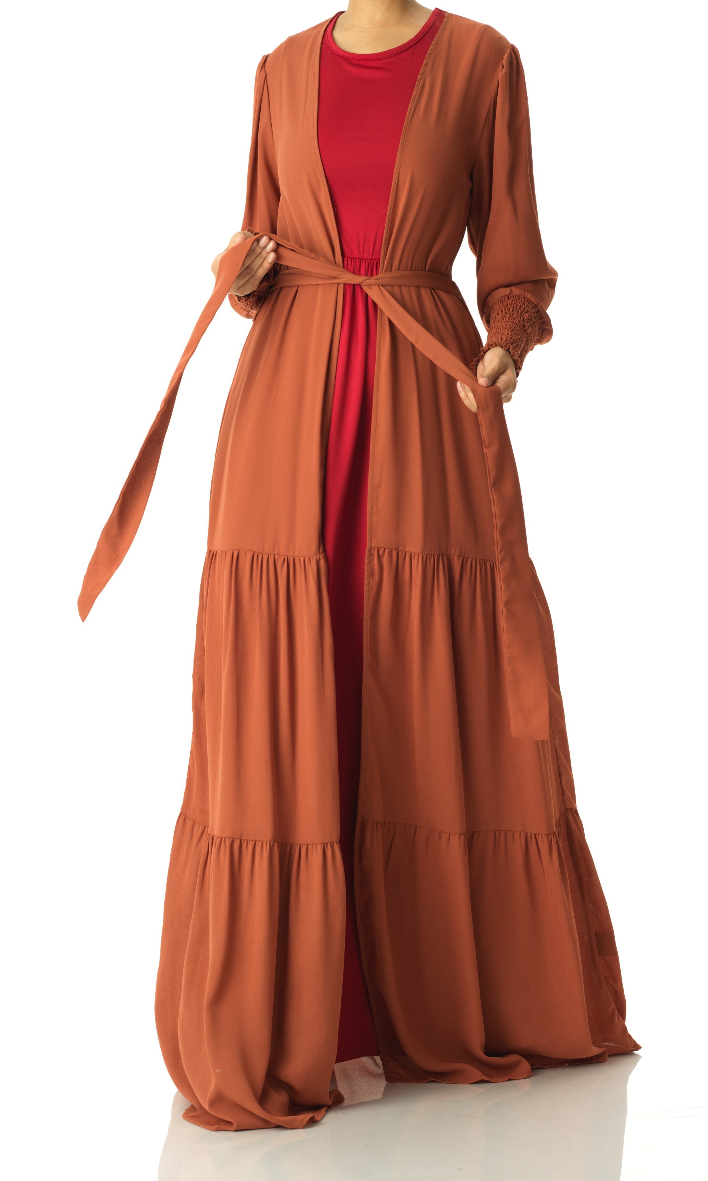 Cinnamon Tiered chiffon maxi cardigan Kabayare