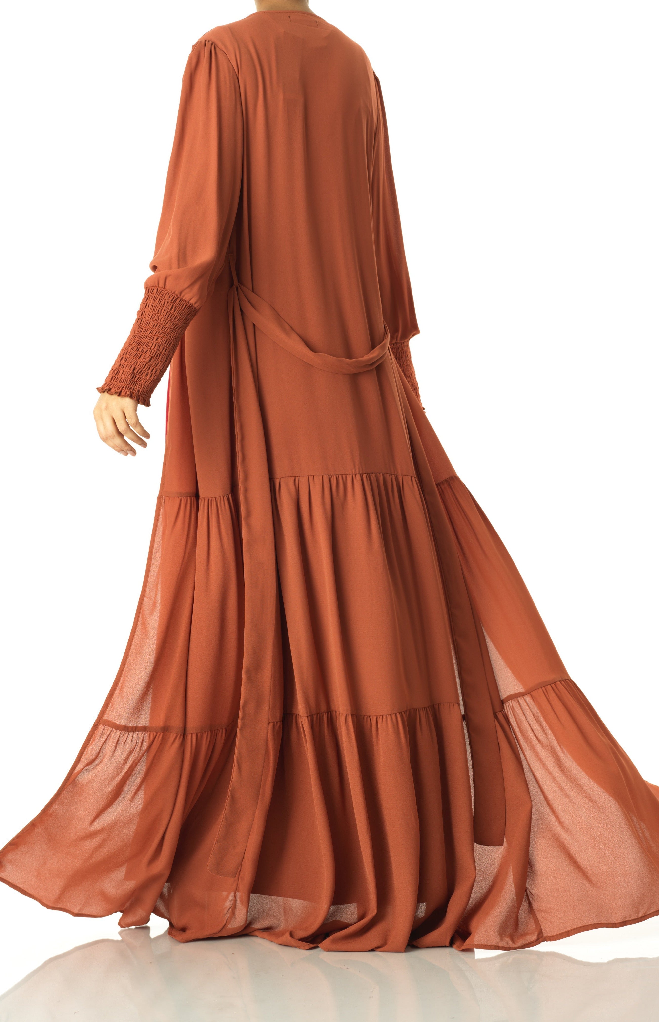 Cinnamon Tiered chiffon maxi cardigan Kabayare