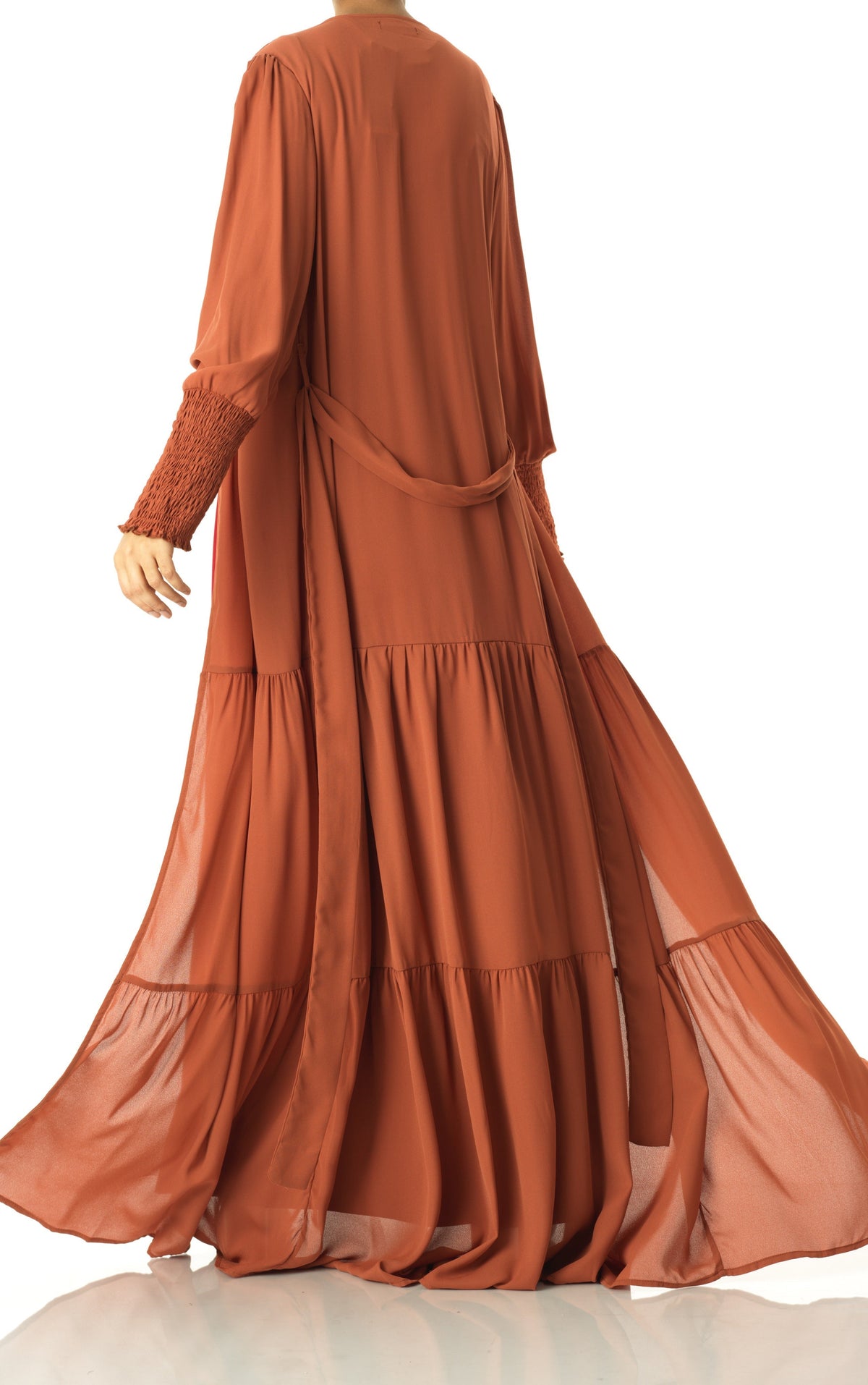 Cinnamon Tiered chiffon maxi cardigan Kabayare