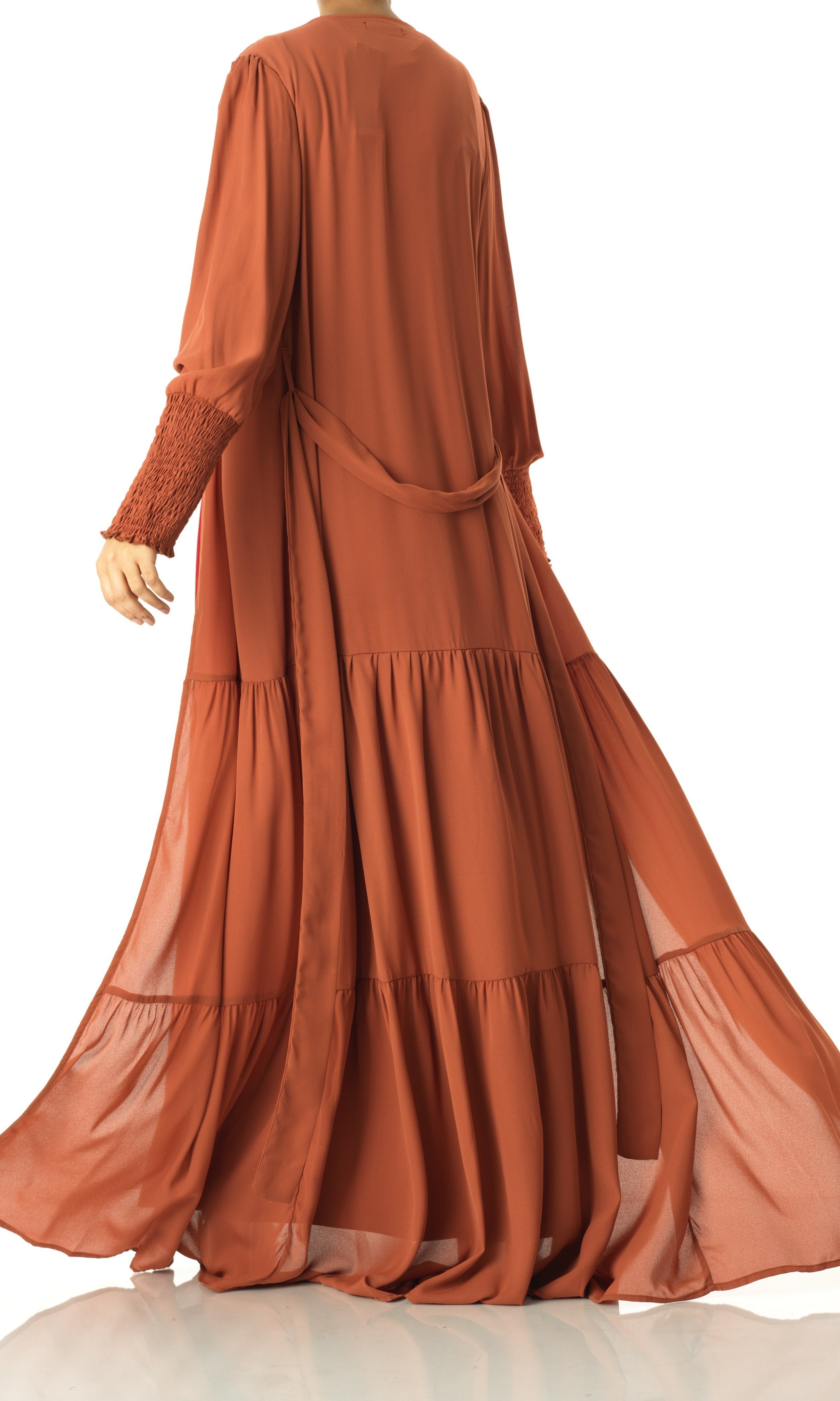 Cinnamon Tiered chiffon maxi cardigan Kabayare