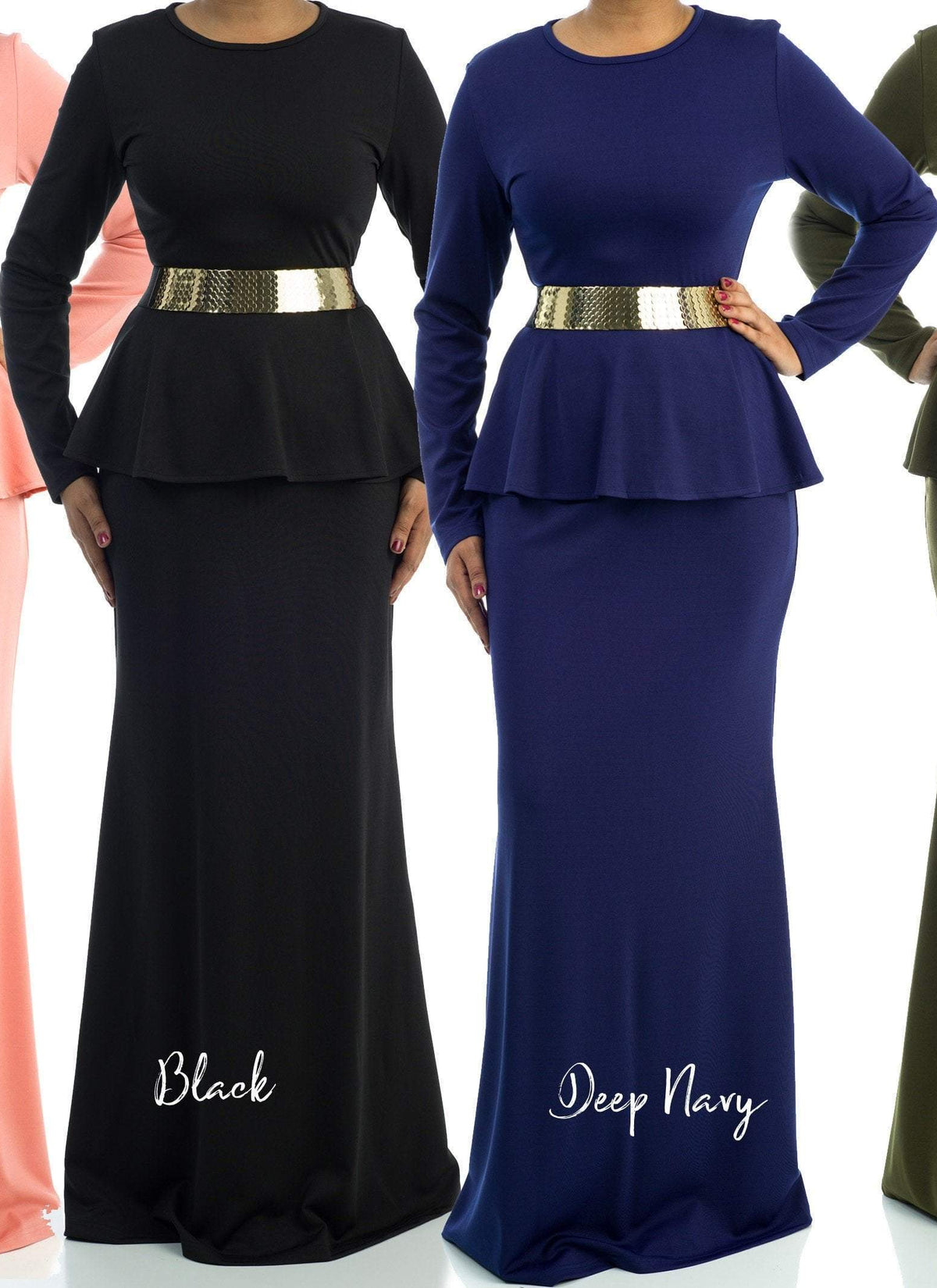 Classic Long Sleeve Peplum Maxi Dress Kabayare