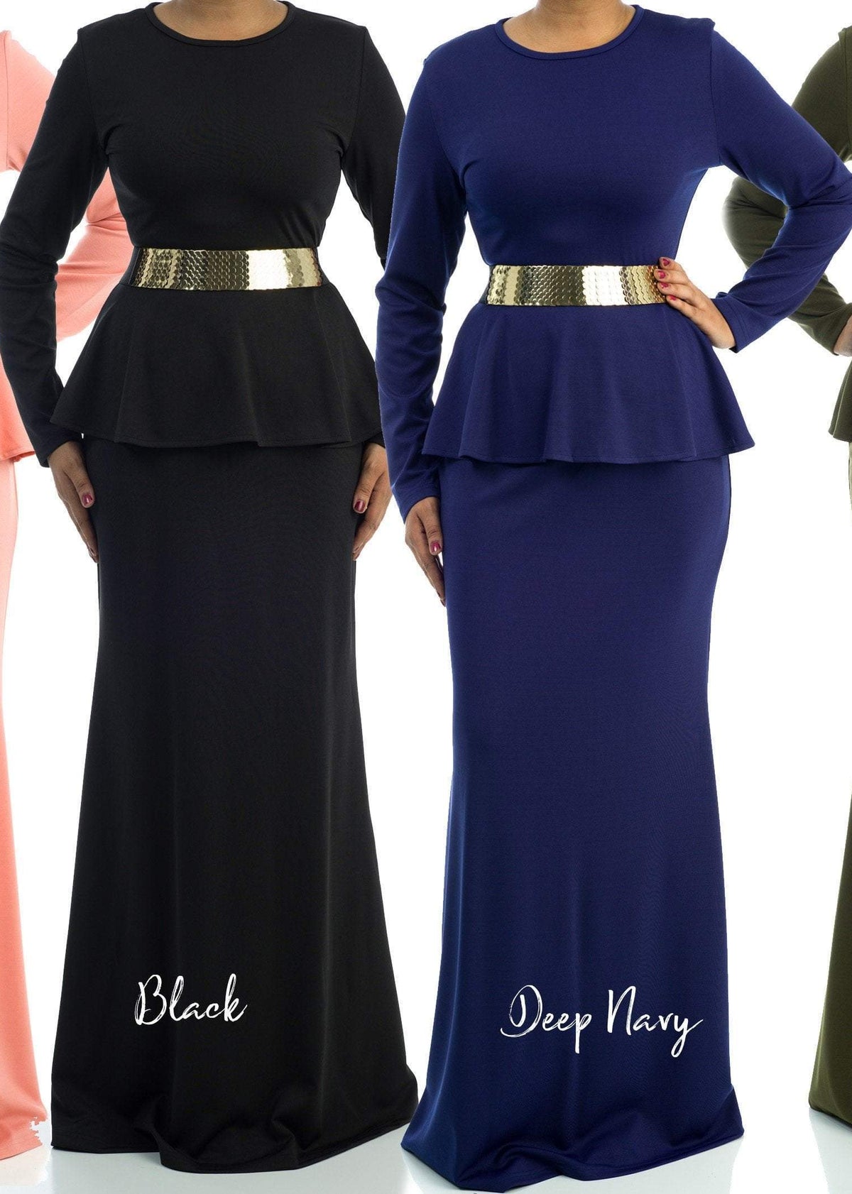 Classic Long Sleeve Peplum Maxi Dress Kabayare