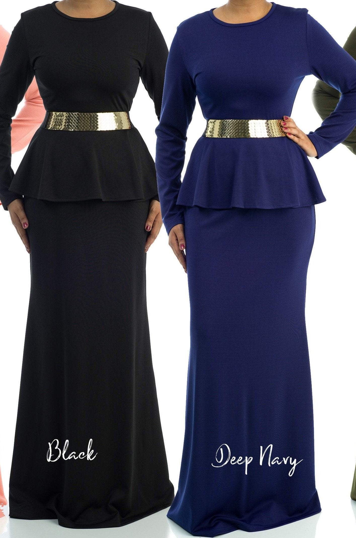 Classic Long Sleeve Peplum Maxi Dress Kabayare