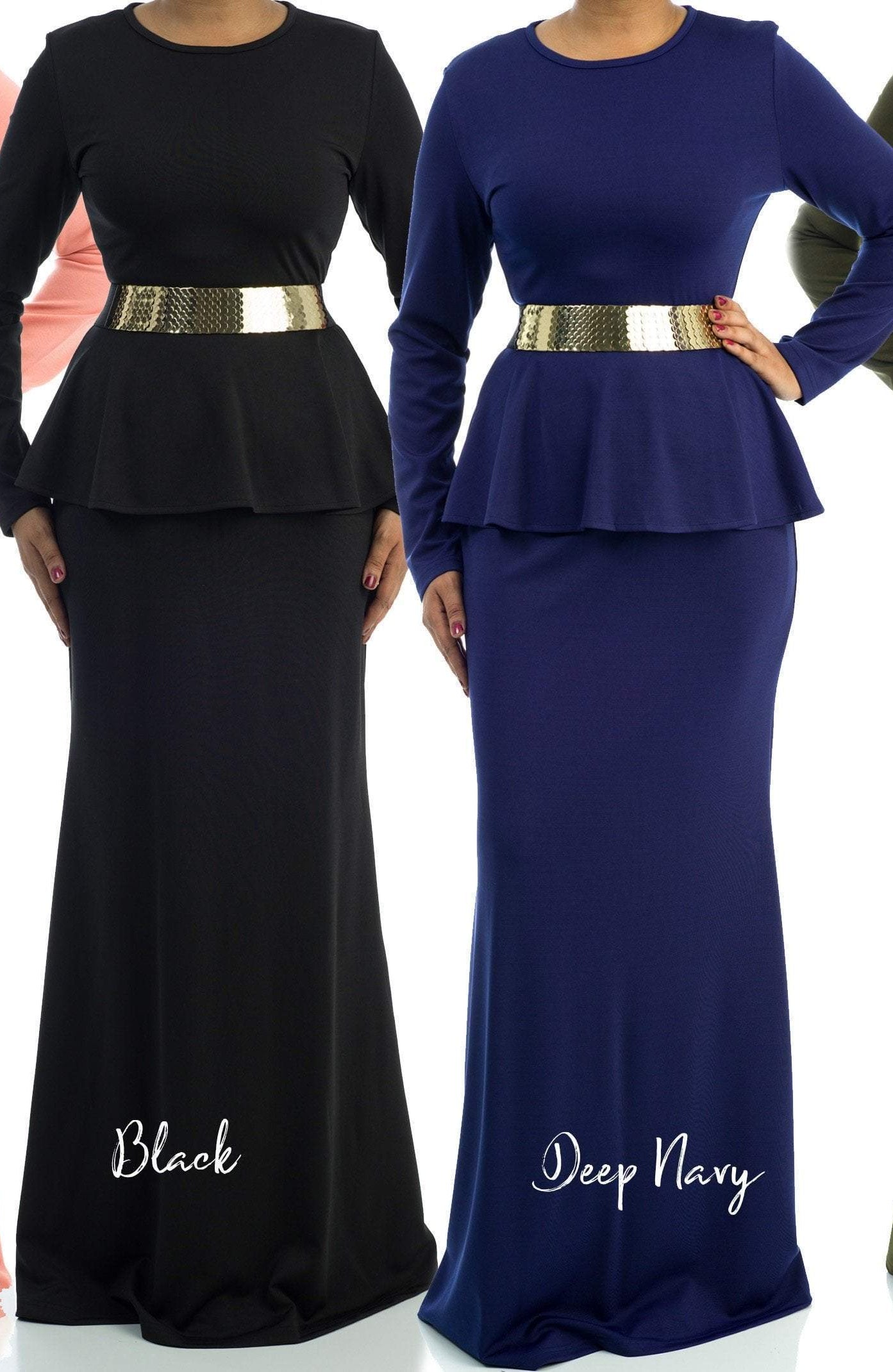 Classic Long Sleeve Peplum Maxi Dress Kabayare