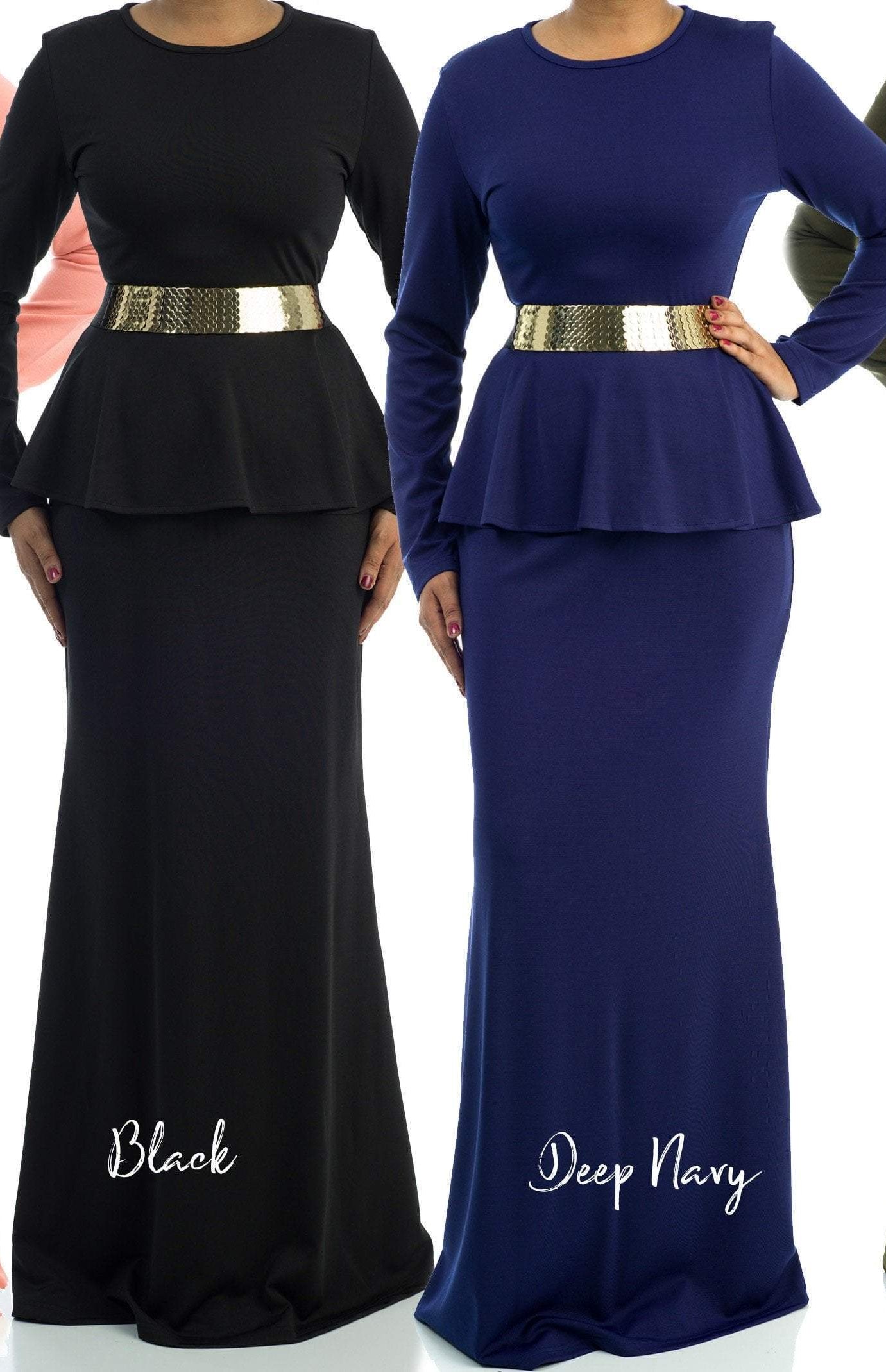 Classic Long Sleeve Peplum Maxi Dress Kabayare