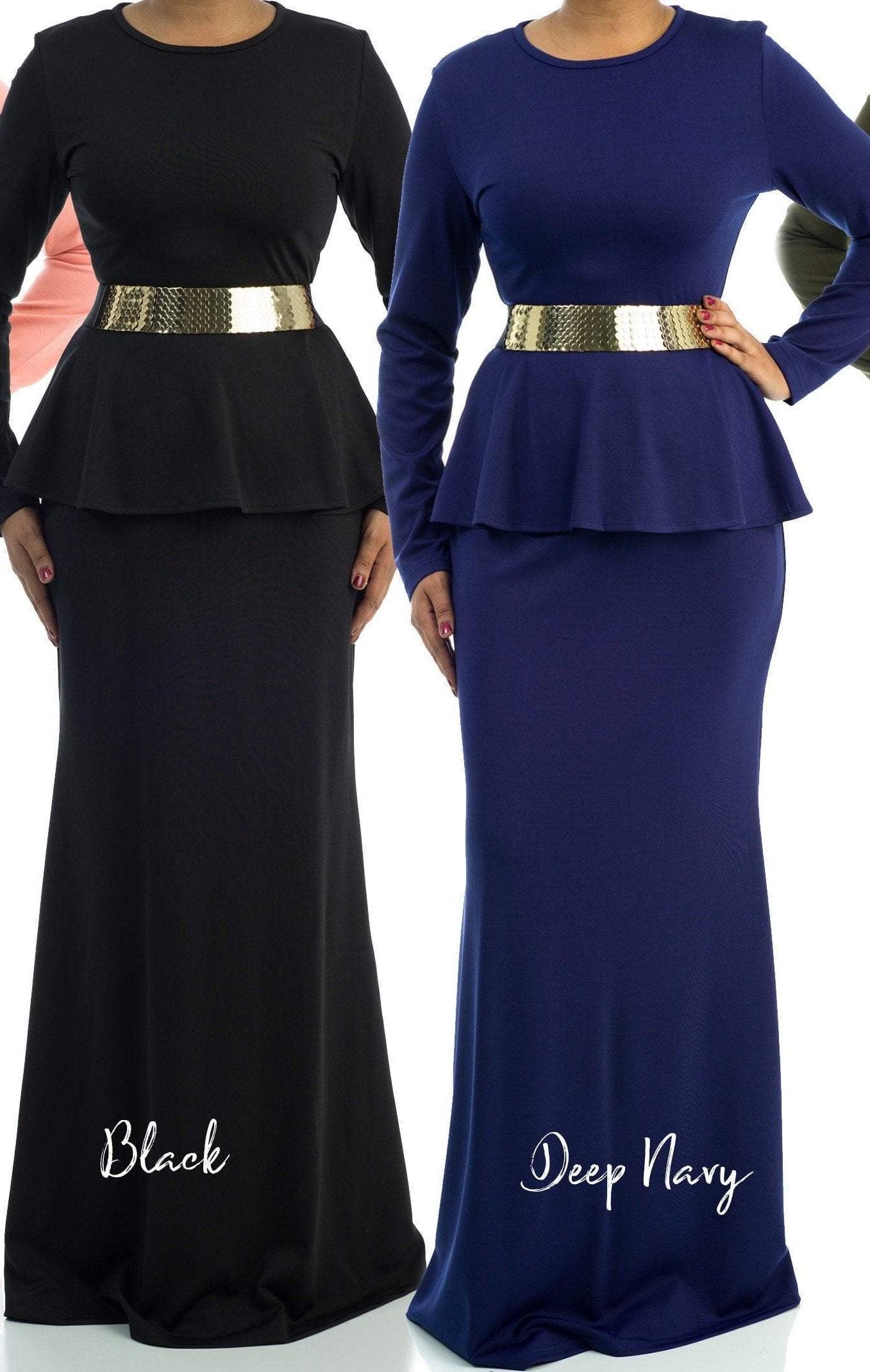 Classic Long Sleeve Peplum Maxi Dress Kabayare