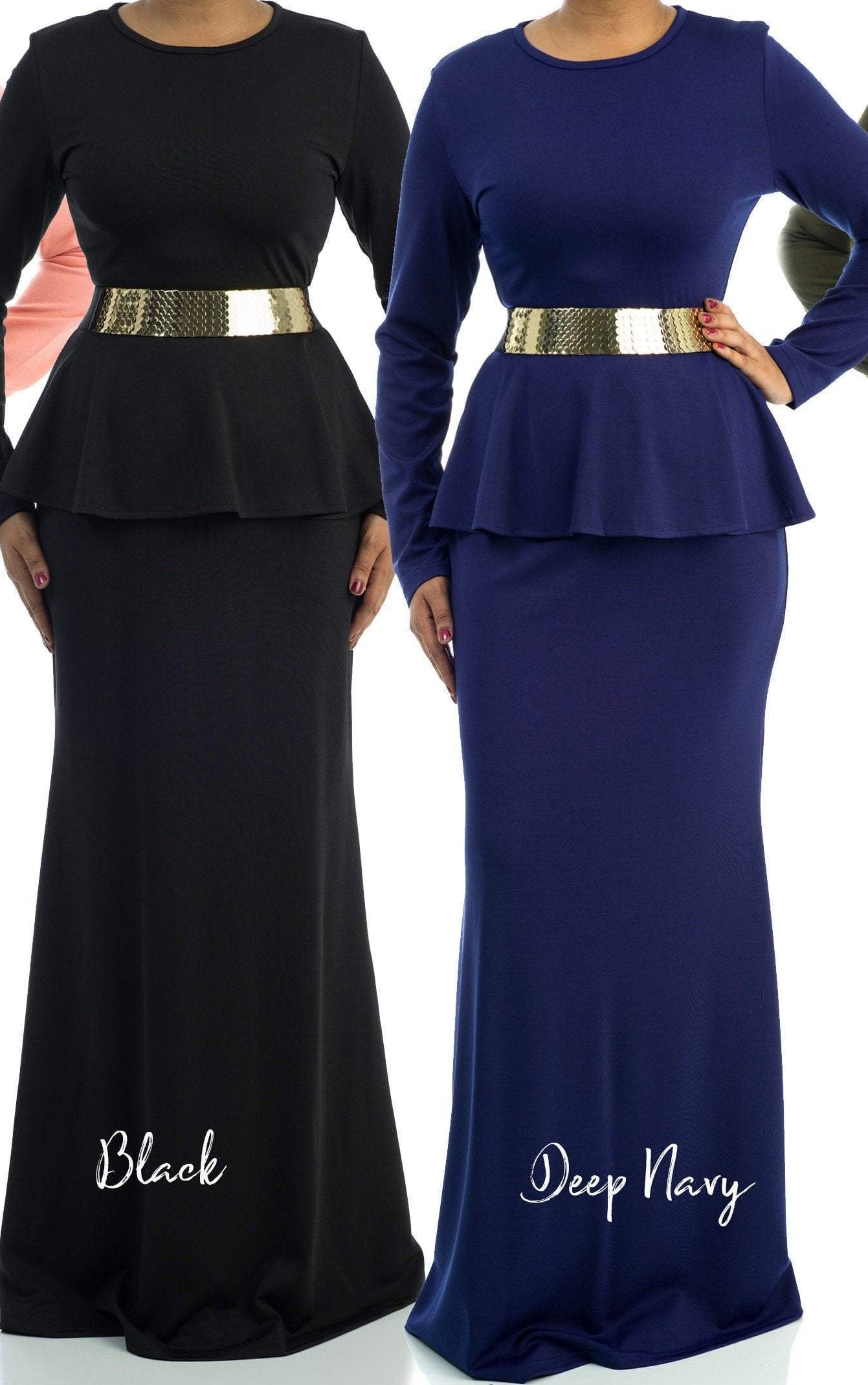 Classic Long Sleeve Peplum Maxi Dress Kabayare