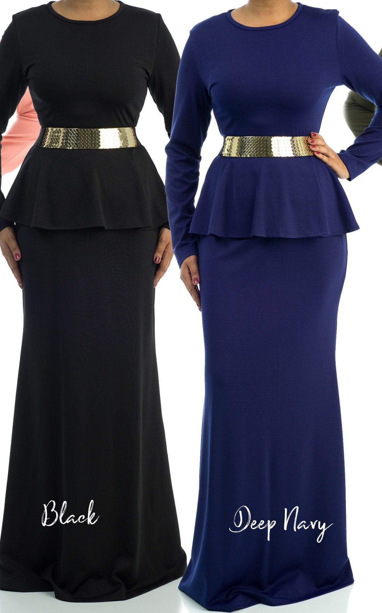 Classic Long Sleeve Peplum Maxi Dress Kabayare
